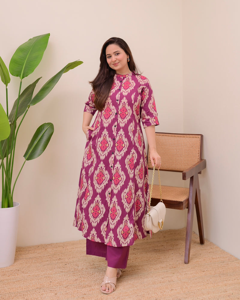 Magenta Baroque Cotton Kurta Palazzo Set