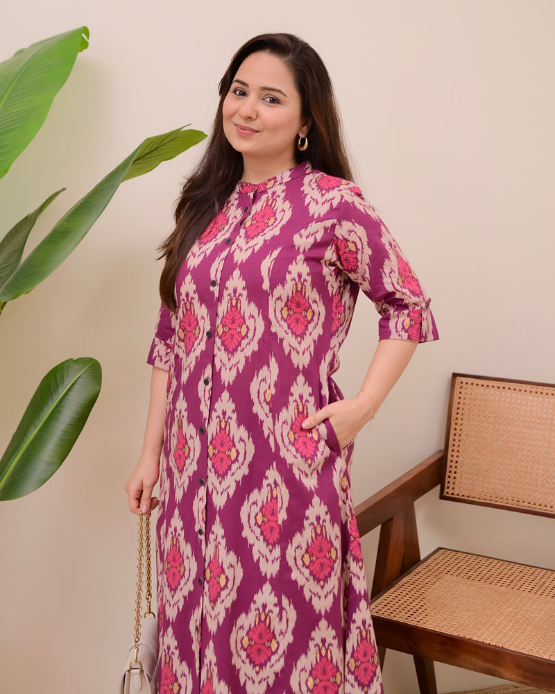 Magenta Baroque Cotton Kurta Palazzo Set