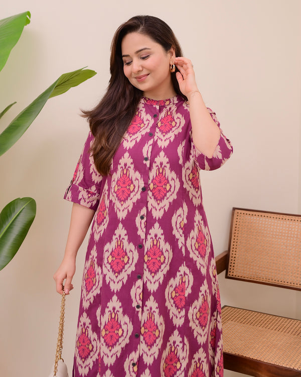 Magenta Baroque Cotton Kurta Palazzo Set