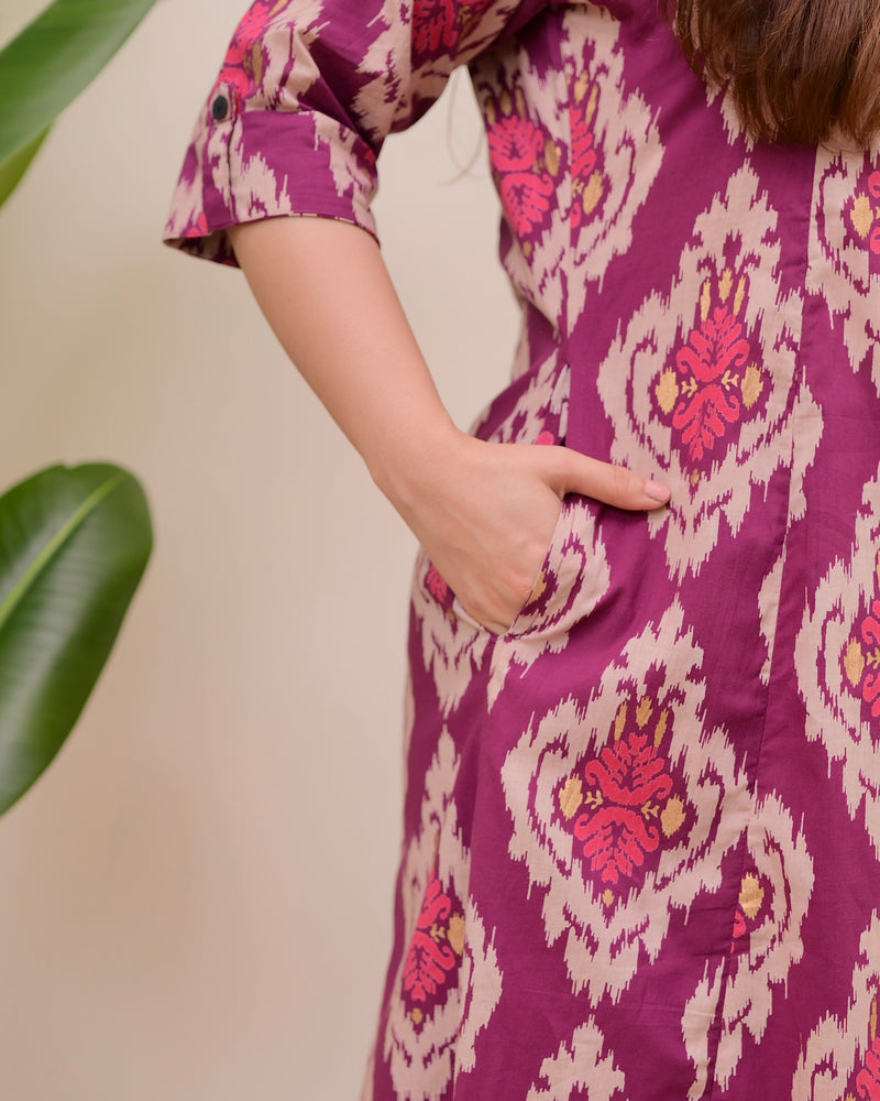 Magenta Baroque Cotton Kurta Palazzo Set