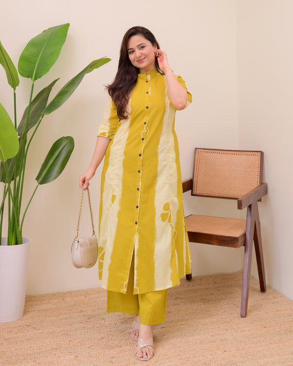 Mustard Tie Dye Cotton Kurta Palazzo Set