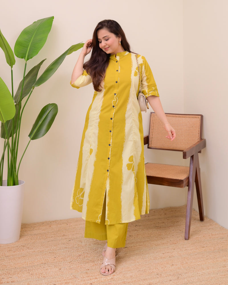 Mustard Tie Dye Cotton Kurta Palazzo Set