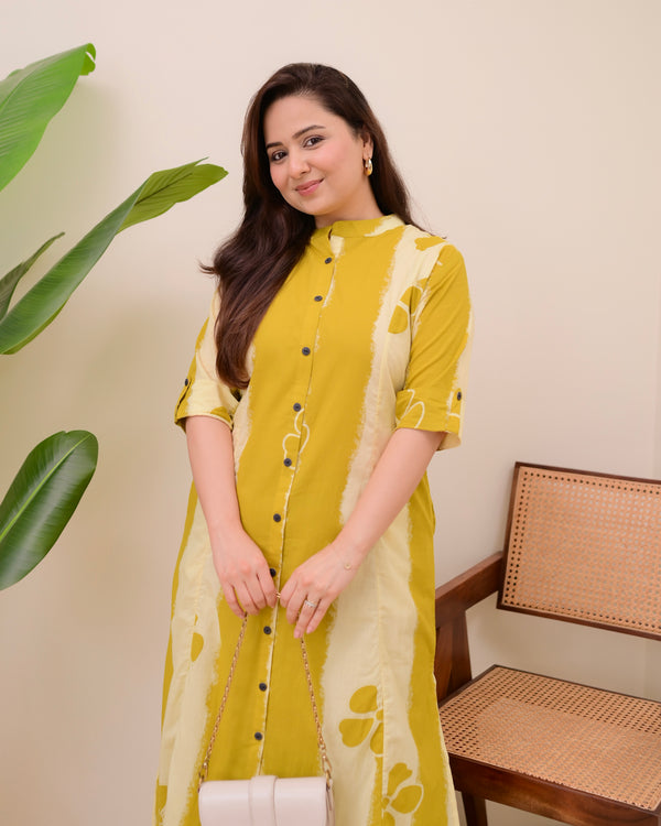Mustard Tie Dye Cotton Kurta Palazzo Set