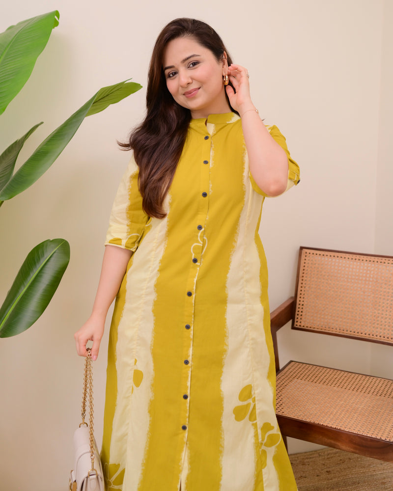 Mustard Tie Dye Cotton Kurta Palazzo Set