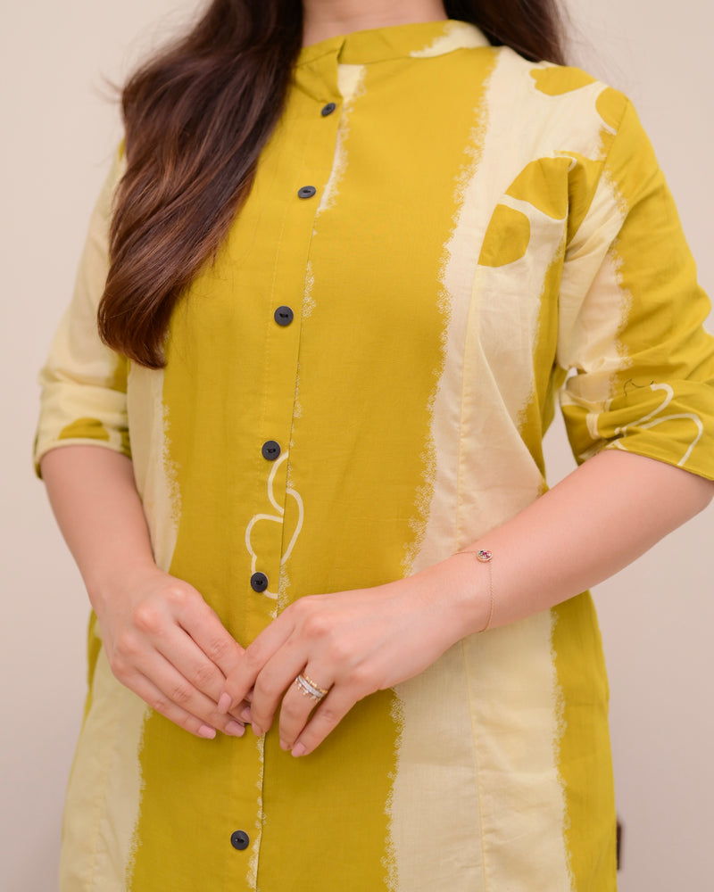 Mustard Tie Dye Cotton Kurta Palazzo Set