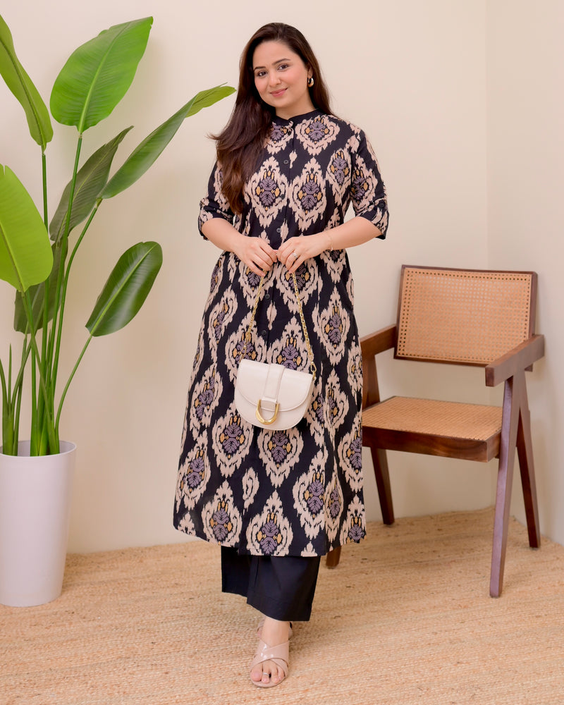 Black Baroque Cotton Kurta Palazzo Set