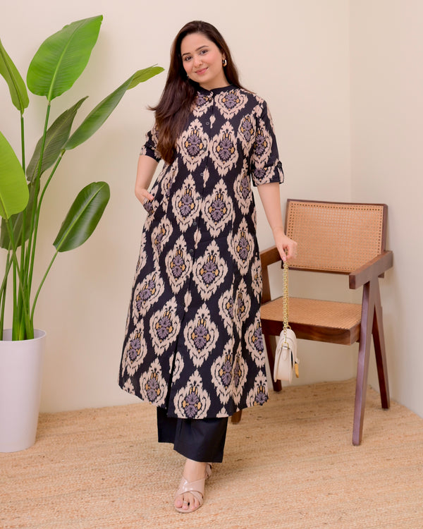 Black Baroque Cotton Kurta Palazzo Set