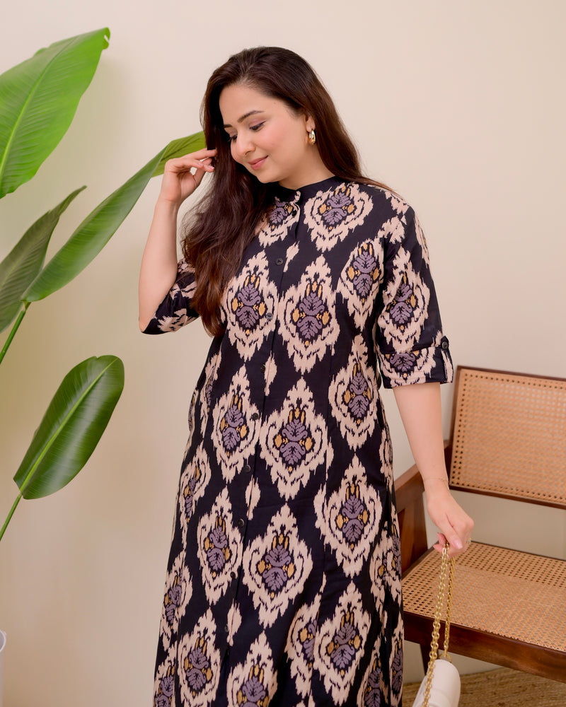 Black Baroque Cotton Kurta Palazzo Set