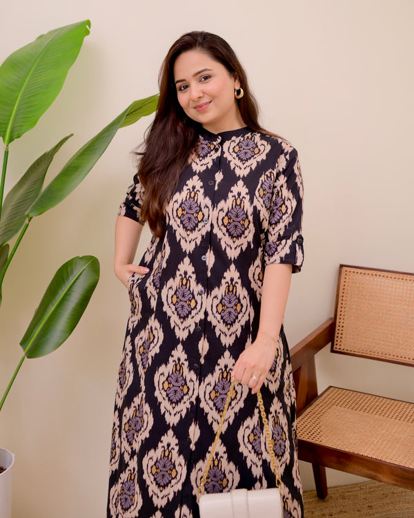 Black Baroque Cotton Kurta Palazzo Set