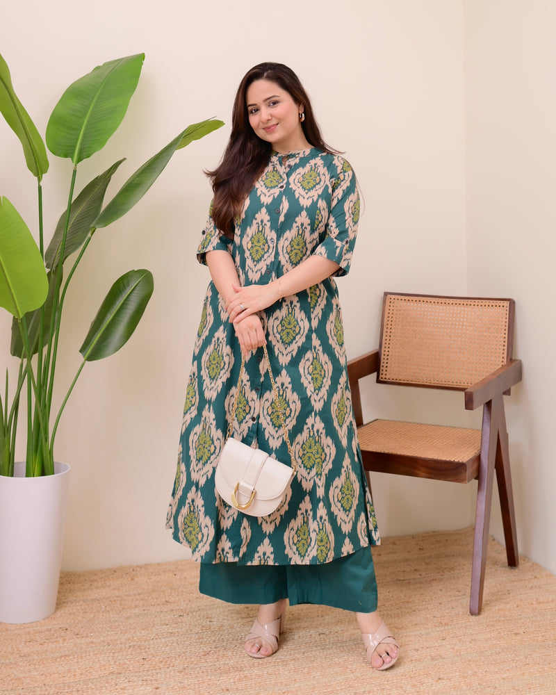 Rama Green Baroque Cotton Kurta Palazzo Set