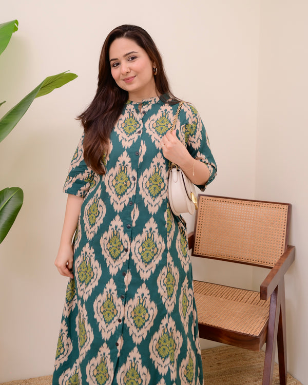 Rama Green Baroque Cotton Kurta Palazzo Set