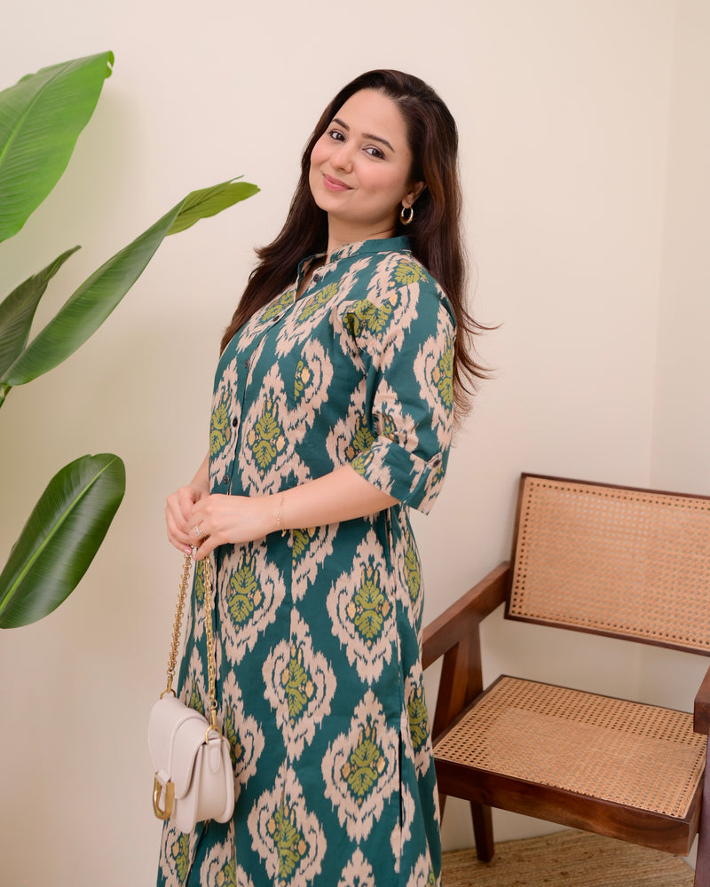 Rama Green Baroque Cotton Kurta Palazzo Set