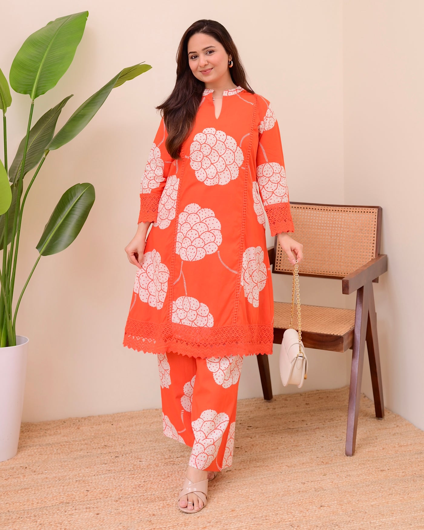 Coral Charm Lace Premium Cotton A Line Kurta Set