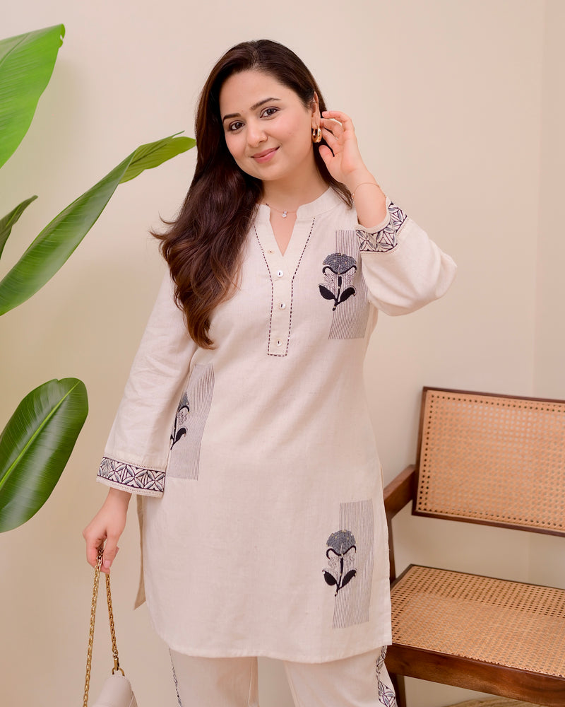 Ivory Black Kantha Sequin Cotton Co-ord