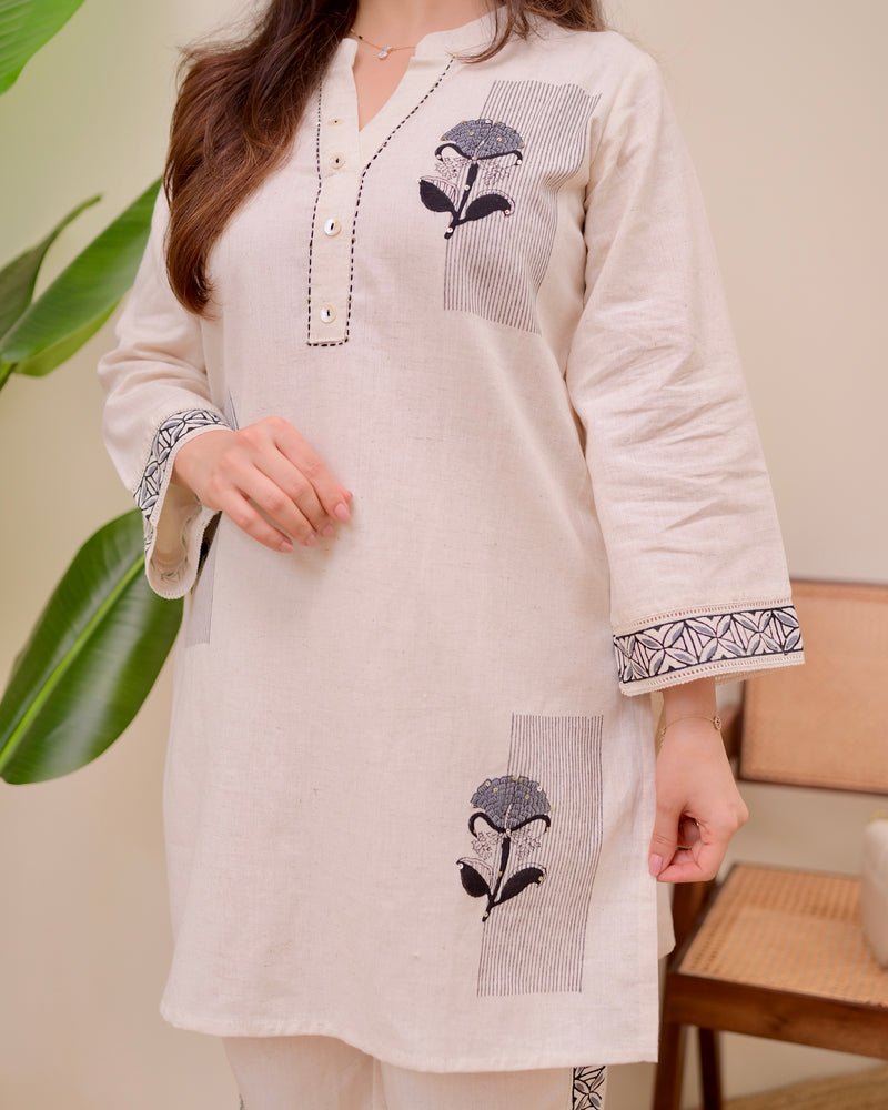 Ivory Black Kantha Sequin Cotton Co-ord