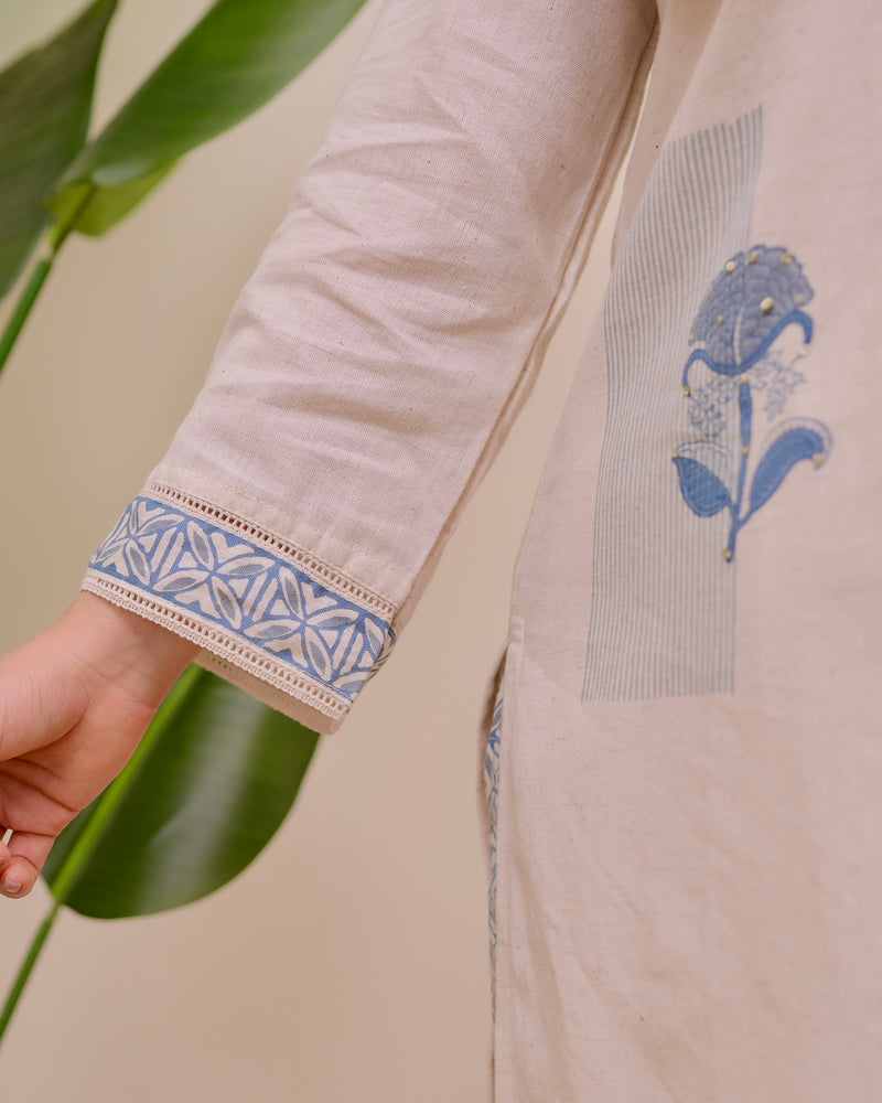 Ivory Blue Kantha Sequin Cotton Co-ord