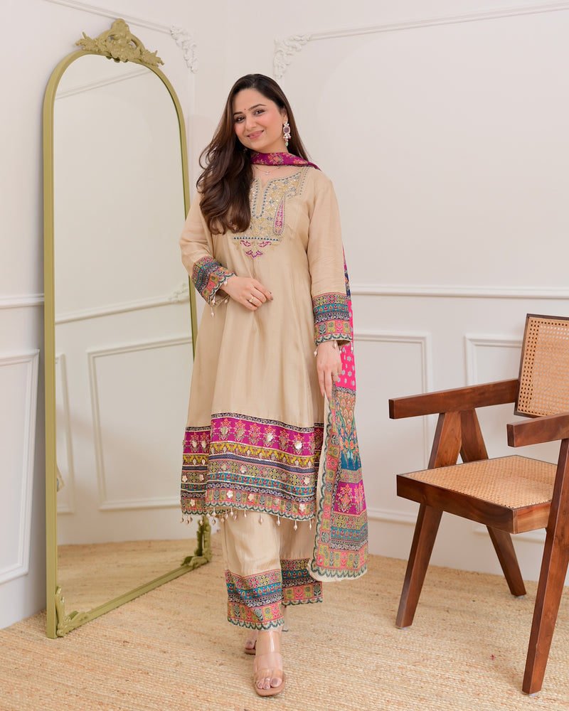 Ivory Handwork Silk A Line Festive Suit