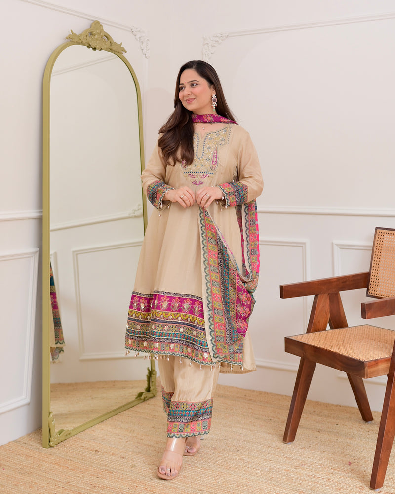 Ivory Handwork Silk A Line Festive Suit
