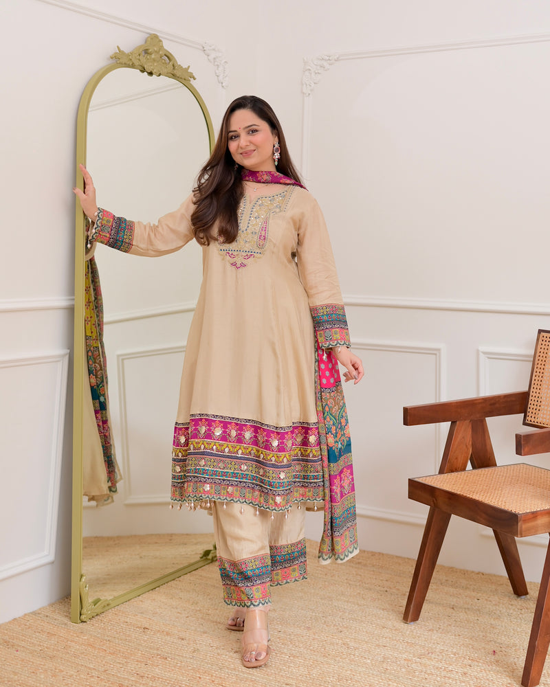 Ivory Handwork Silk A Line Festive Suit