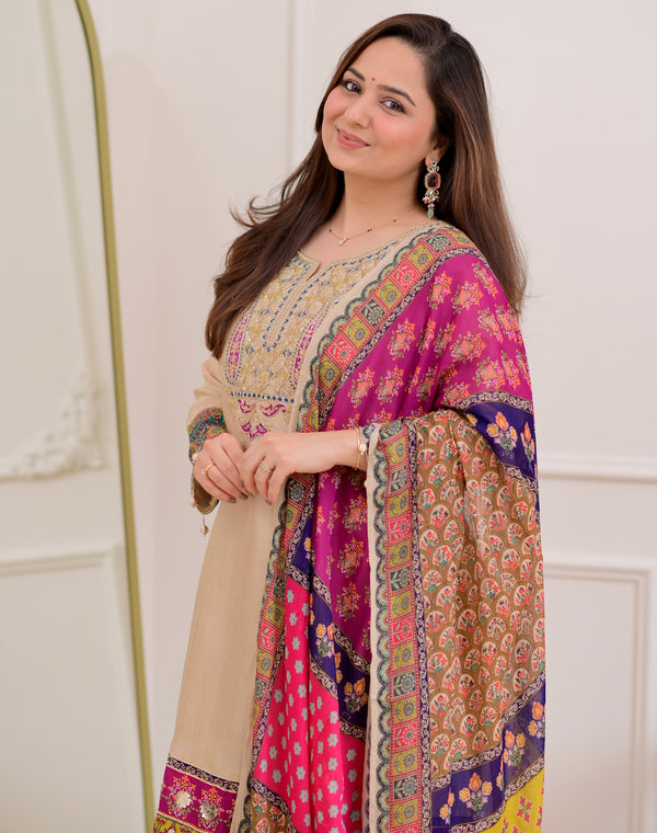 Ivory Handwork Silk A Line Festive Suit