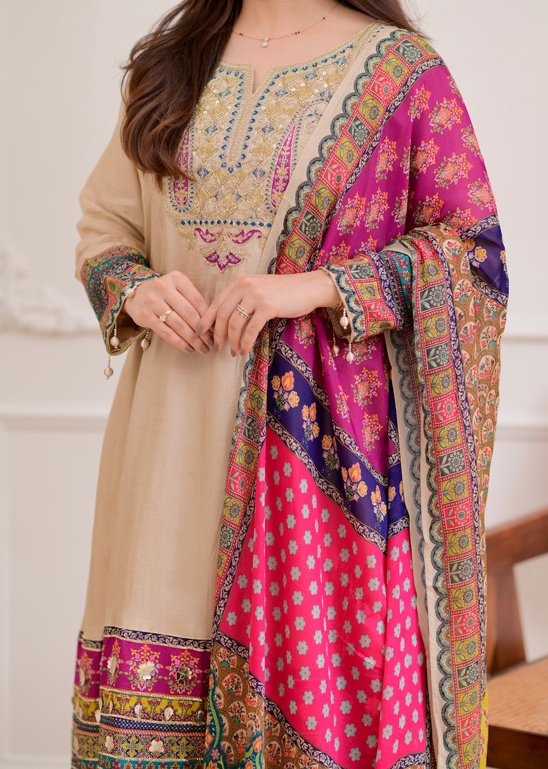 Ivory Handwork Silk A Line Festive Suit