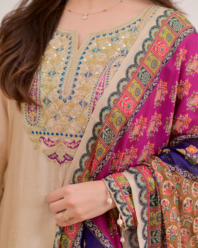 Ivory Handwork Silk A Line Festive Suit