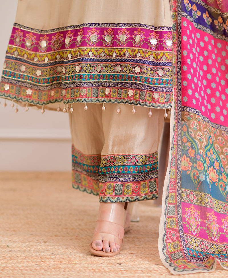 Ivory Handwork Silk A Line Festive Suit