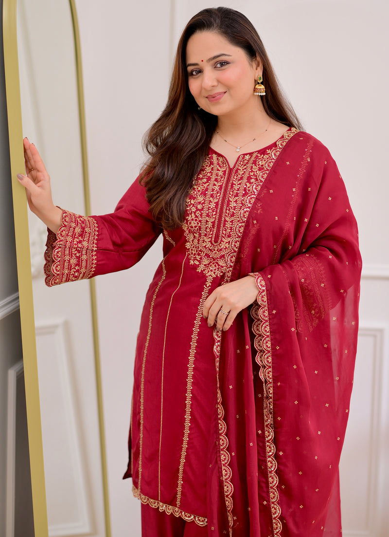 Maroon Handwork Premium Silk Festive Sharara Set