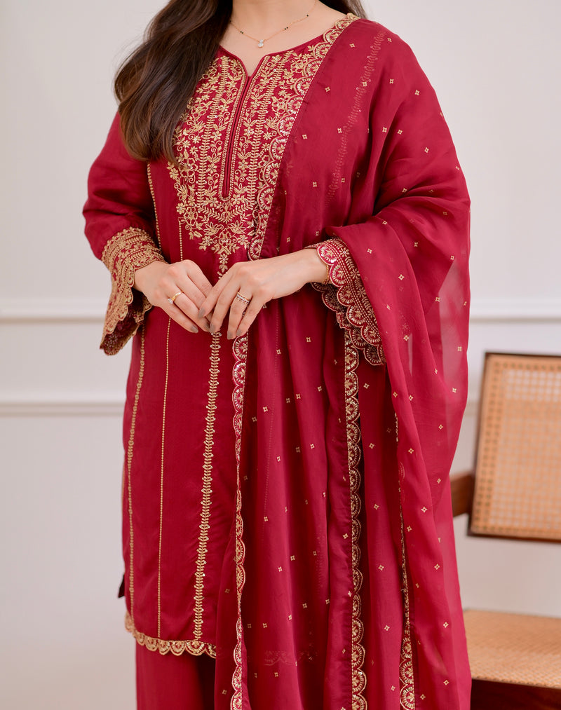 Maroon Handwork Premium Silk Festive Sharara Set