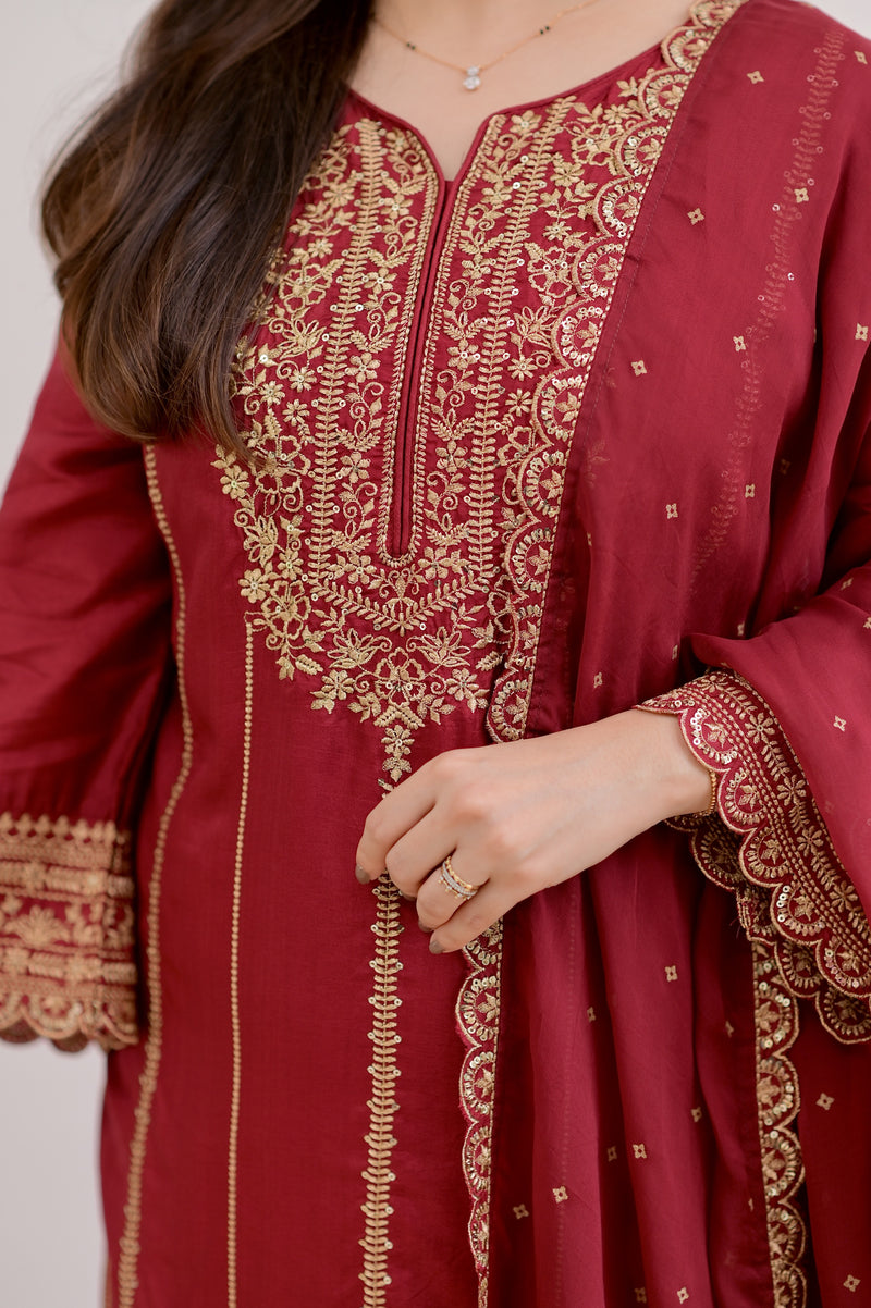 Maroon Handwork Premium Silk Festive Sharara Set