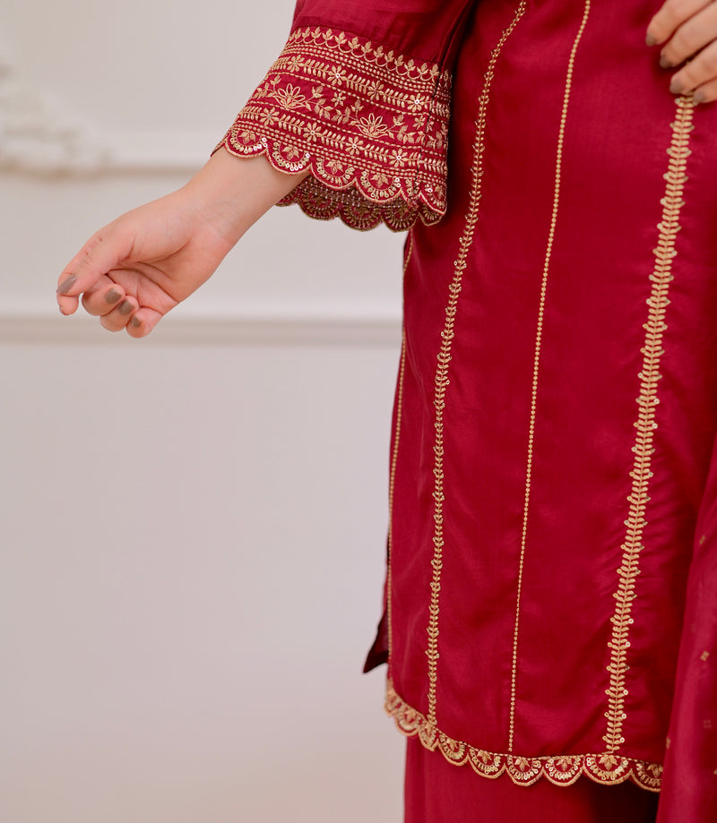Maroon Handwork Premium Silk Festive Sharara Set