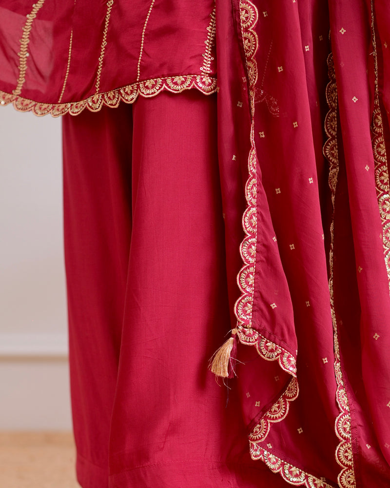 Maroon Handwork Premium Silk Festive Sharara Set