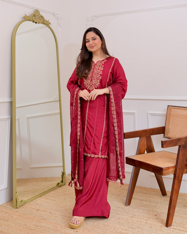 Maroon Handwork Premium Silk Festive Sharara Set