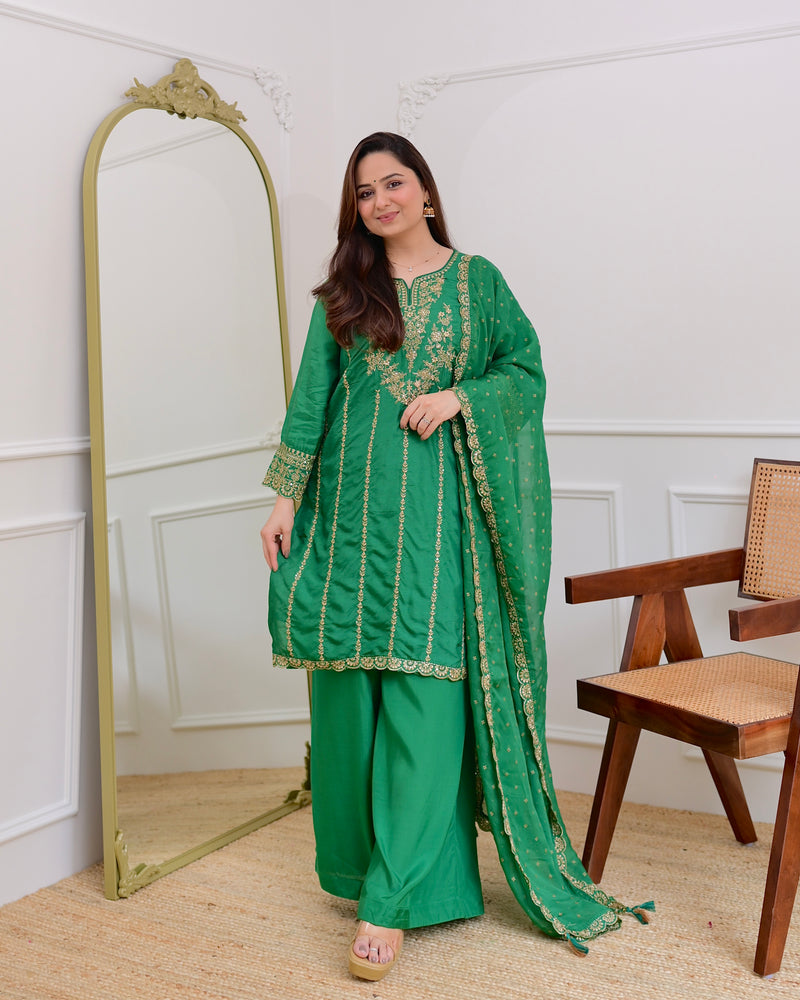 Green Handwork Premium Silk Festive Sharara Set