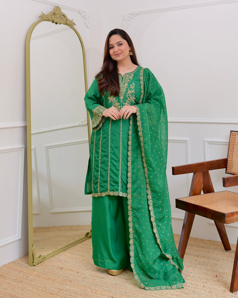 Green Handwork Premium Silk Festive Sharara Set