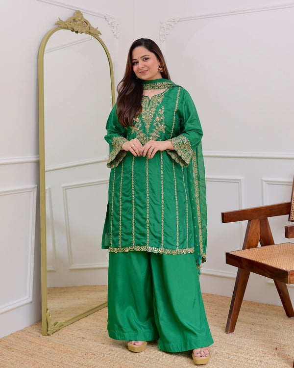 Green Handwork Premium Silk Festive Sharara Set