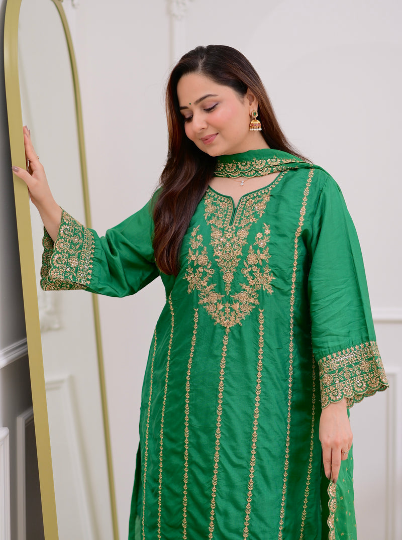 Green Handwork Premium Silk Festive Sharara Set