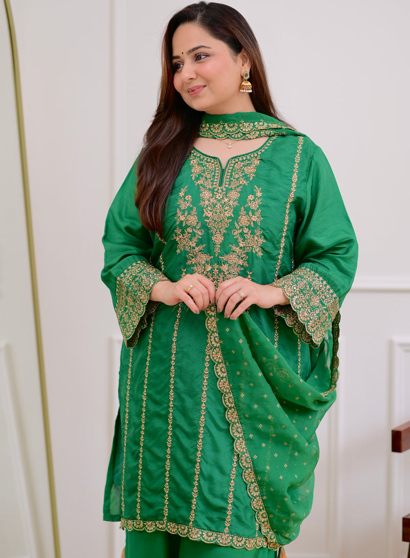 Green Handwork Premium Silk Festive Sharara Set