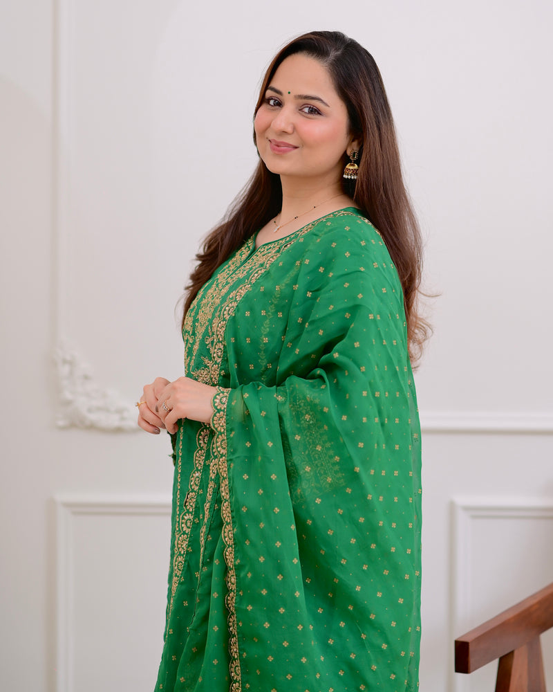 Green Handwork Premium Silk Festive Sharara Set