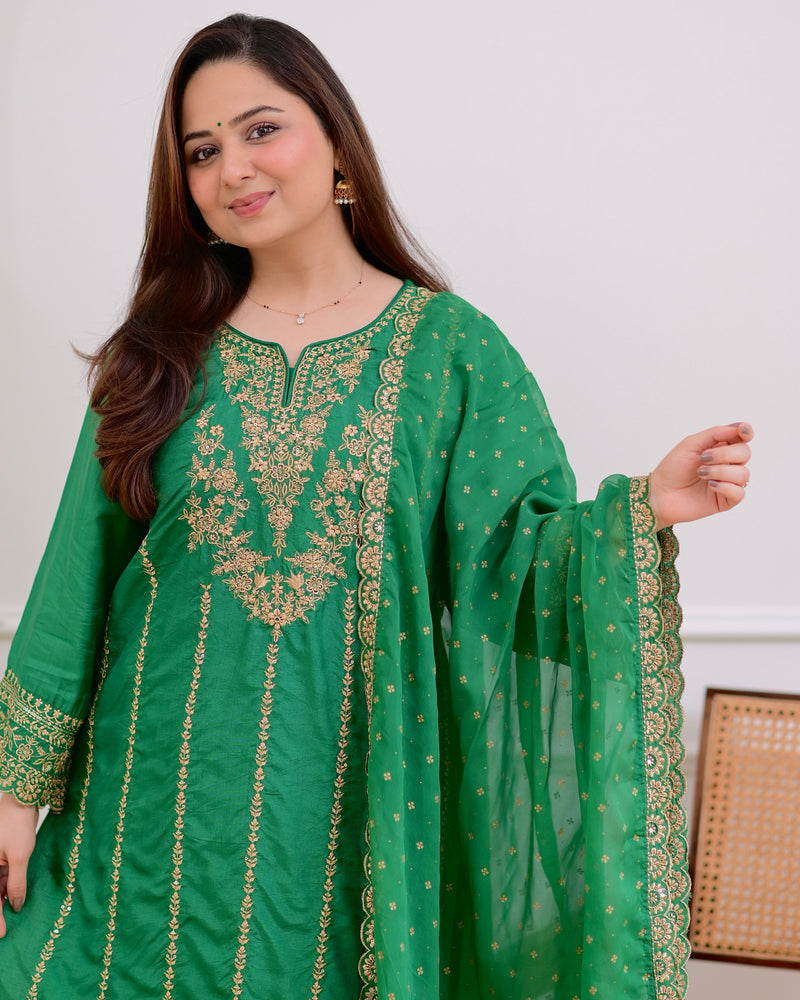 Green Handwork Premium Silk Festive Sharara Set