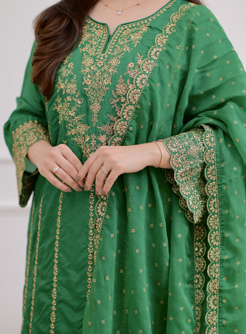 Green Handwork Premium Silk Festive Sharara Set