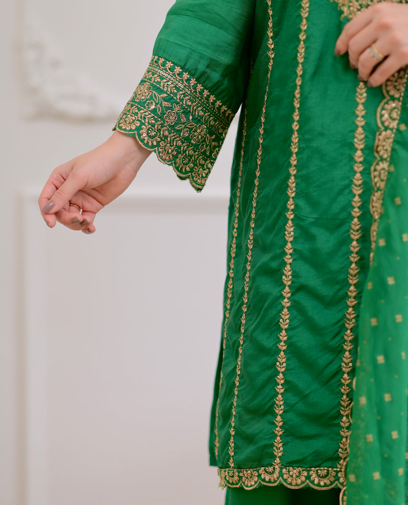 Green Handwork Premium Silk Festive Sharara Set