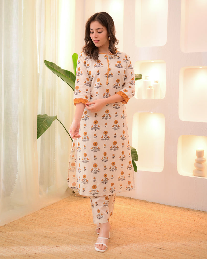 Marigold Bloom Cotton Kurta Set
