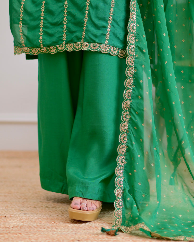 Green Handwork Premium Silk Festive Sharara Set