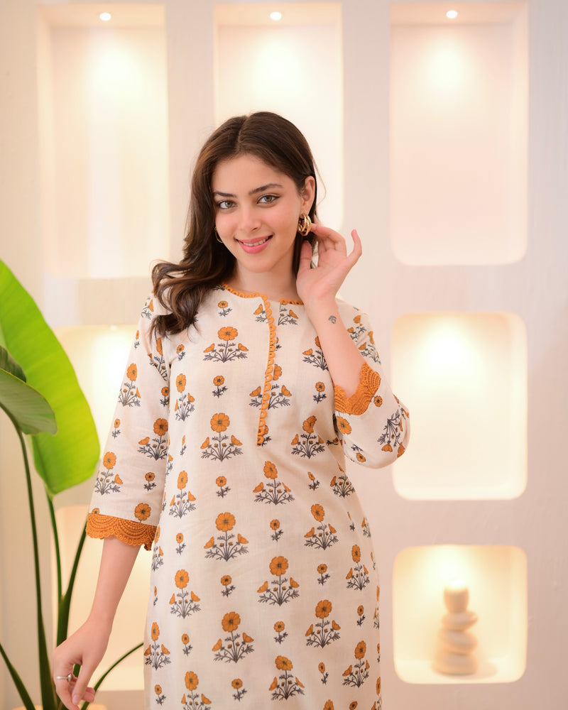Marigold Bloom Cotton Kurta Set