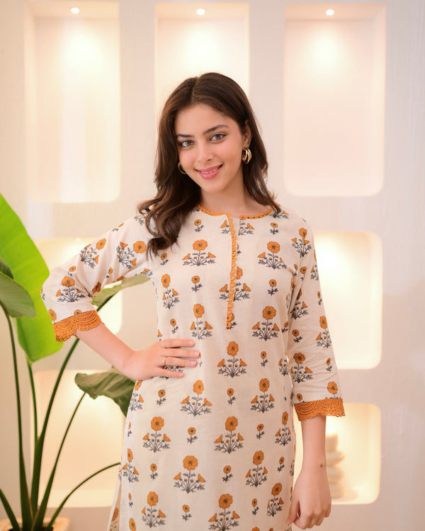 Marigold Bloom Cotton Kurta Set
