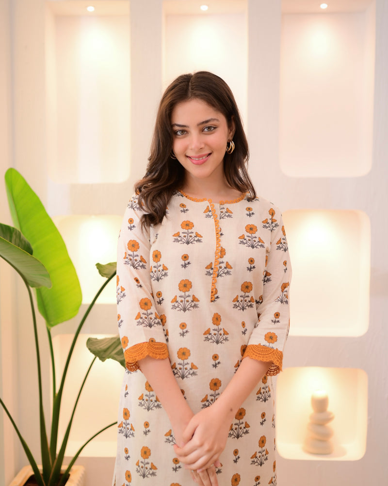 Marigold Bloom Cotton Kurta Set