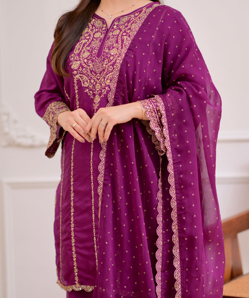 Purple Handwork Premium Silk Festive Sharara Set