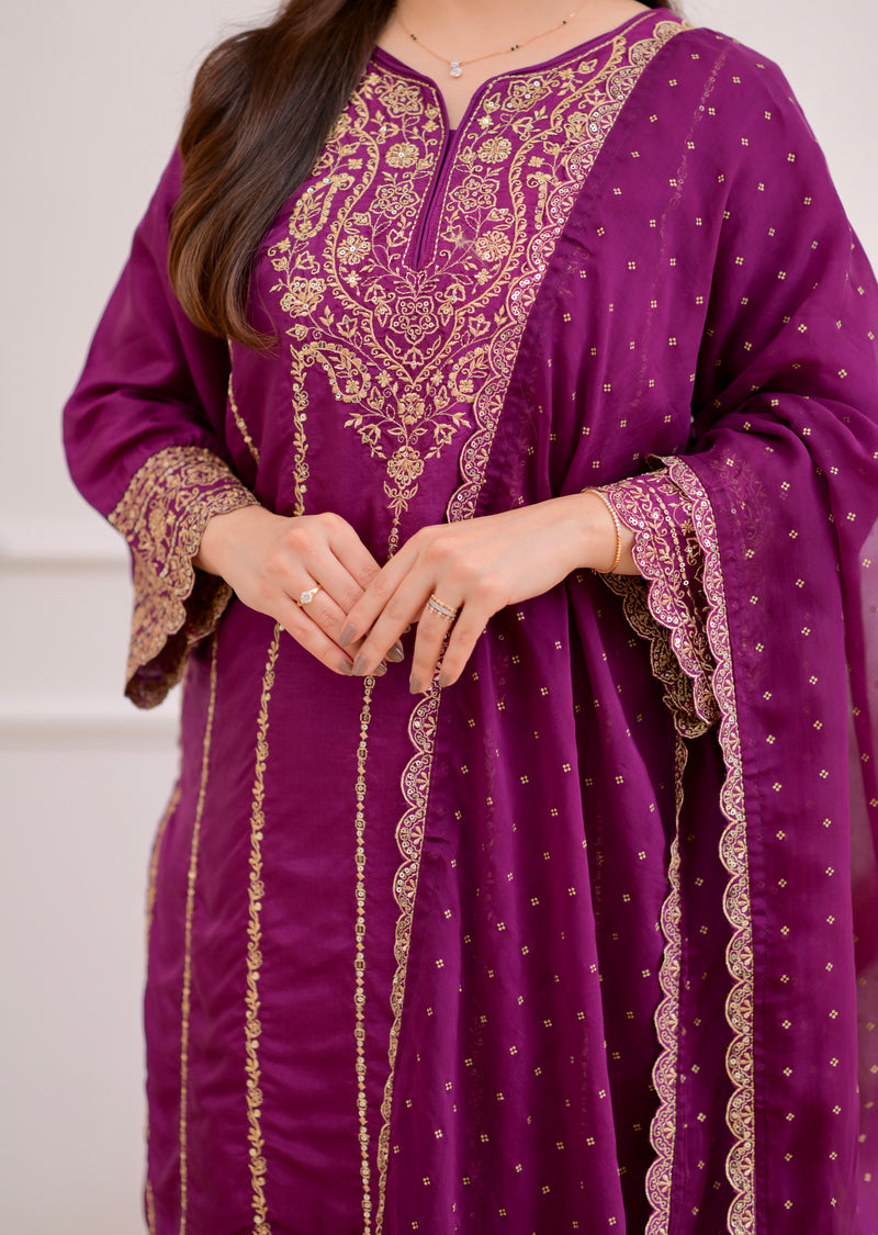 Purple Handwork Premium Silk Festive Sharara Set