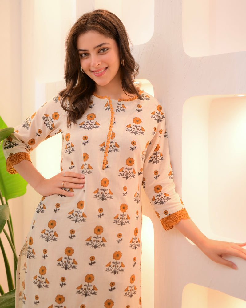 Marigold Bloom Cotton Kurta Set